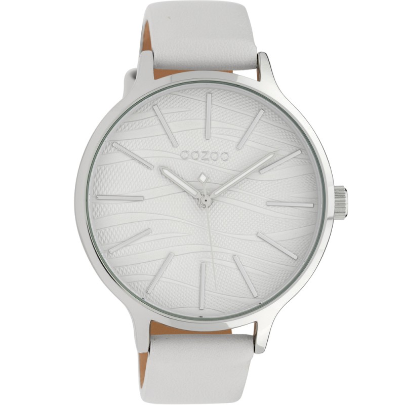 OOZOO Timepieces XL White Leather Strap - C10120