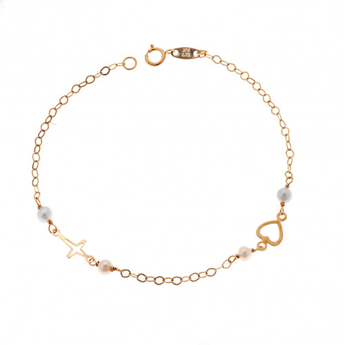 SENZA 9K gold heart and cross bracelet - SSE0033