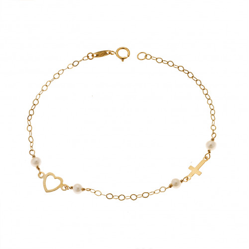 SENZA 9K gold heart and cross bracelet - SSE0034