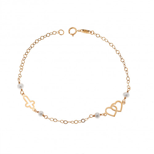 SENZA 9K gold double heart and cross bracelet - SSE0035