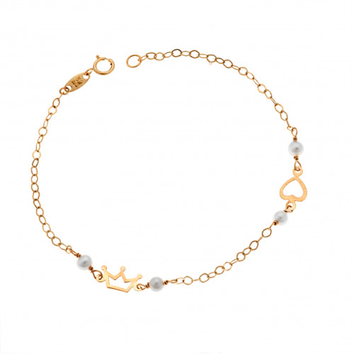 SENZA 9K gold heart and crown bracelet - SSE0036