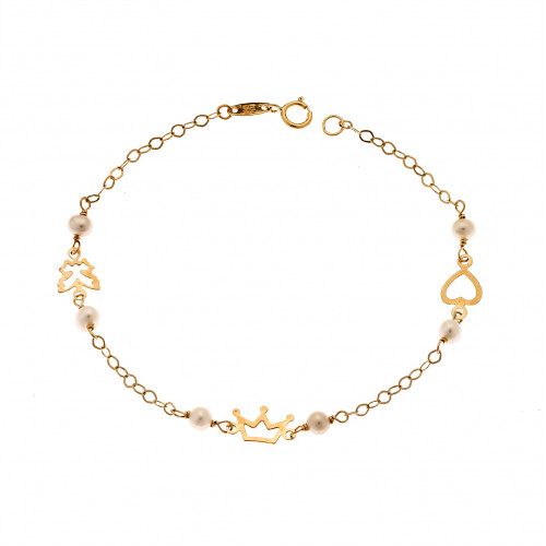SENZA 9K gold heart, crown and butterfly bracelet - SSE0037