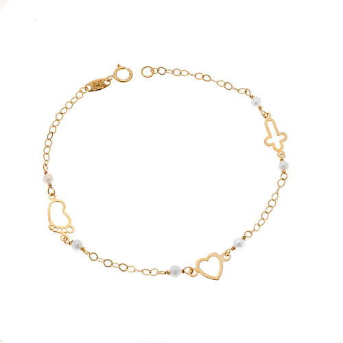 SENZA 9K gold heart, cross and paw bracelet - SSE0041